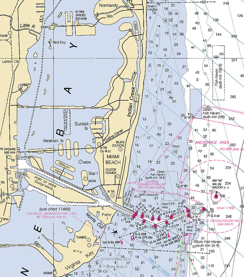 Miami Beach -florida Nautical Chart _v2 Mixed Media by Sea Koast | Pixels