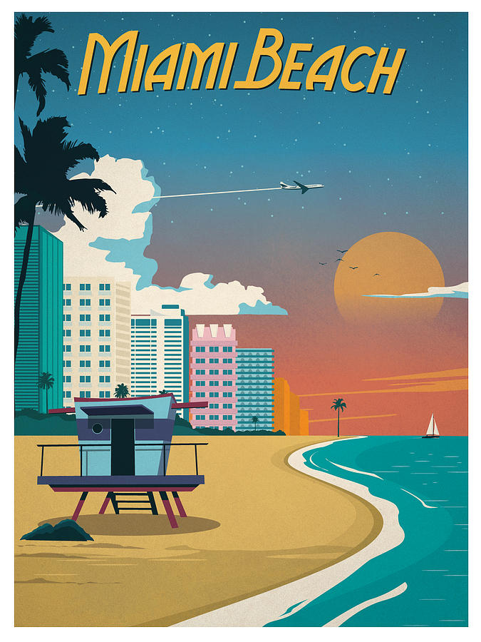 Digital Poster Miami America Print America Poster Miami Poster Travel Poster Miami Print
