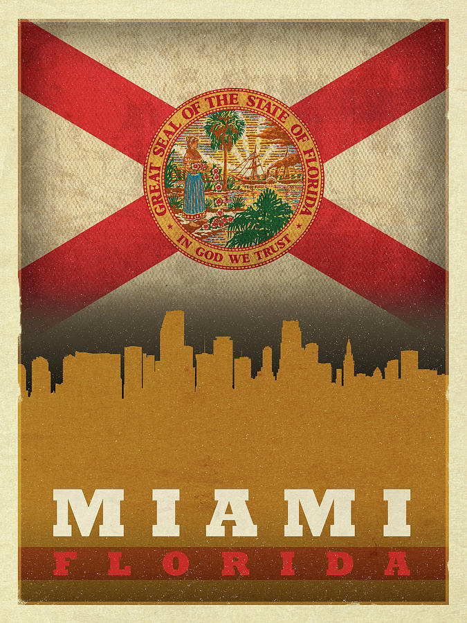 Miami Mixed Media - Miami City Skyline State Flag Of Florida by Design Turnpike