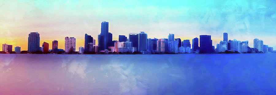 Miami Cityscape - 01 Painting by AM FineArtPrints