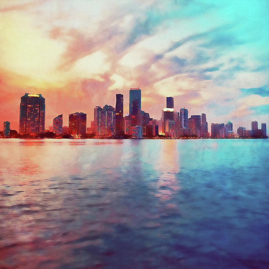 Miami Cityscape - 02 Painting by AM FineArtPrints
