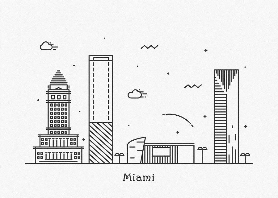 Miami Cityscape Travel Poster Drawing by Inspirowl Design Pixels