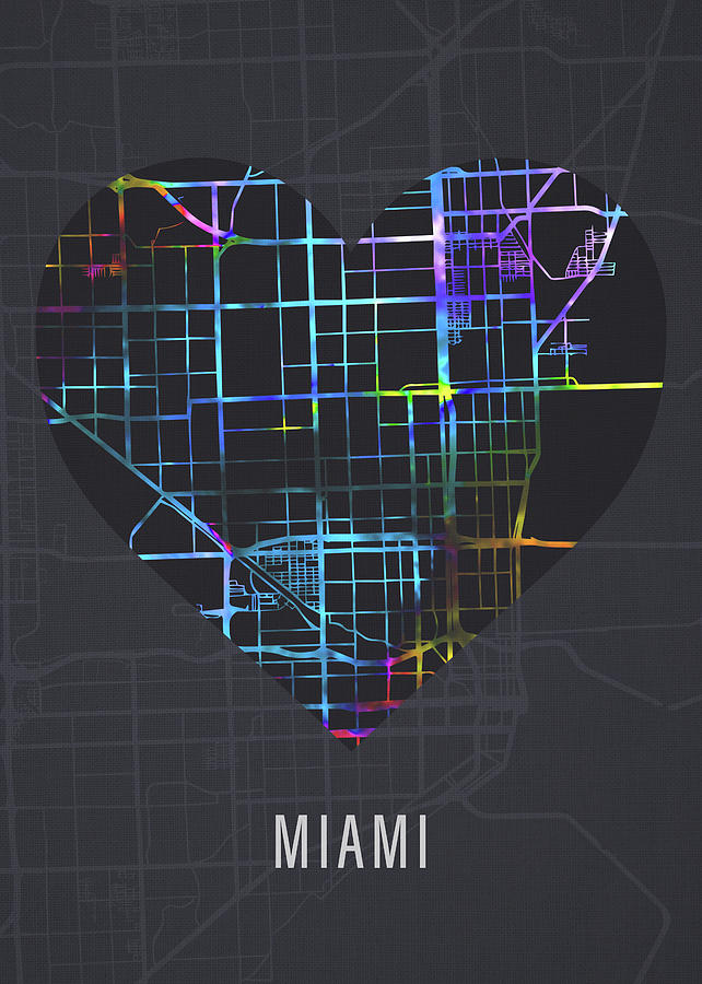 Miami Mixed Media - Miami Florida City Heart Street Map Dark Mode Series by Design Turnpike