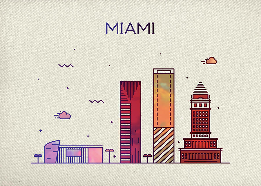 Miami Mixed Media - Miami Florida City Skyline Fun Whimsical Series Wide by Design Turnpike