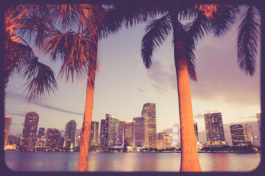 City Photograph - Miami Florida Skyline At Sunset by Littleny