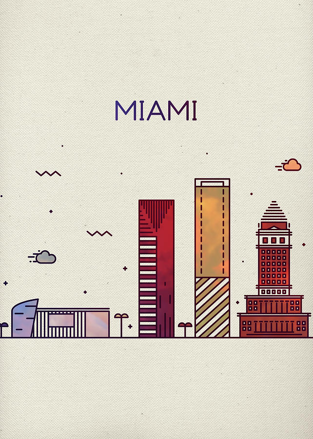 Miami Mixed Media - Miami Florida Whimsical City Skyline Fun Bright Tall Series by Design Turnpike