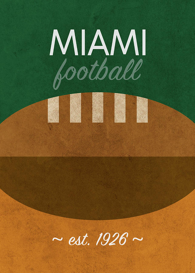 Miami Mixed Media - Miami Football Minimalist Retro Sports Poster Series 020 by Design Turnpike