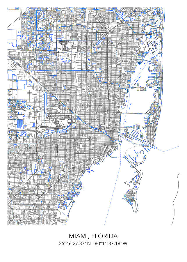 Miami Map Digital Art by Dennson Creative - Fine Art America