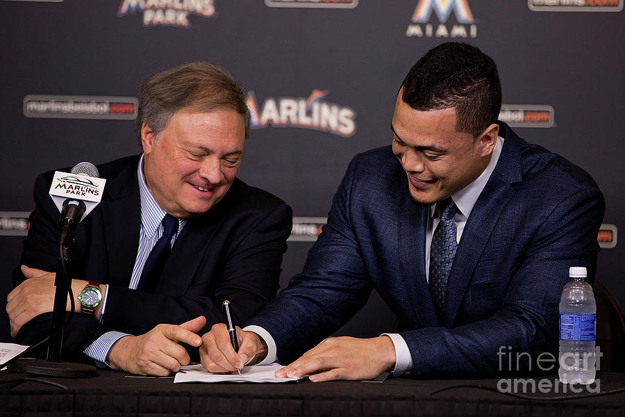 Miami Marlins Resign Giancarlo Stanton Photograph by Rob Foldy Miami Marlins Resign Giancarlo Stanton Photograph by Rob Foldy