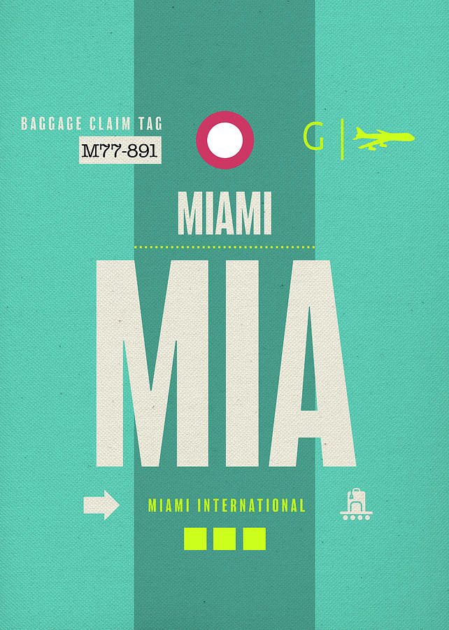 Miami Mixed Media - Miami MIA Florida Airport Code Baggage Claim Luggage Tag Series by Design Turnpike