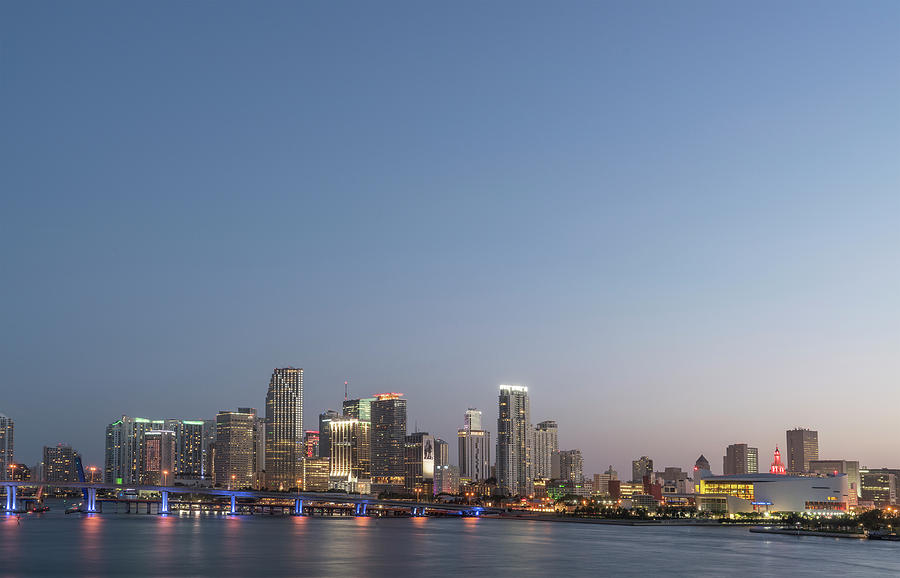 Miami Skyline At Dusk, Florida, Usa Digital Art by Lost Horizon Images ...