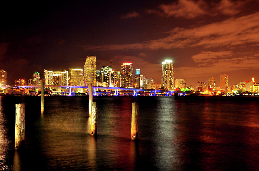 Miami Skyline At Night Photograph by Shobeir Ansari