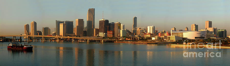 Miami Skyline in the Early Morning Panorama Photograph by Wernher Krutein
