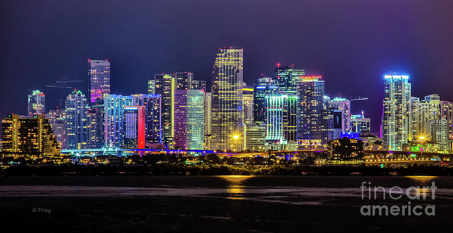 Miami Skyline Night Photograph by Rene Triay FineArt Photos