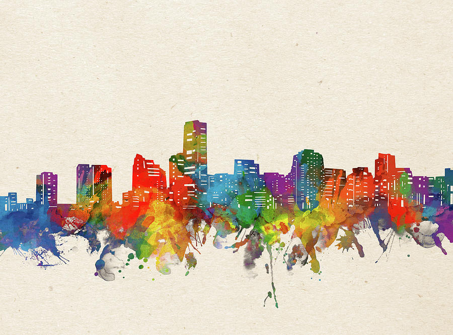 Miami Skyline Watercolor Digital Art
