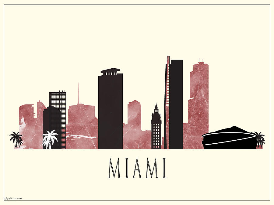 Miami Watercolor Skyline Style 3 Painting by Greg Edwards - Pixels