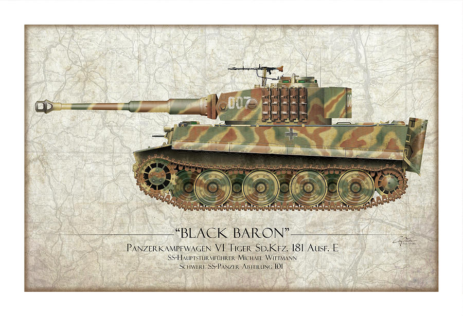 Michael Wittmann Tiger Tank 007 - Map Background Digital Art by Craig Tinder