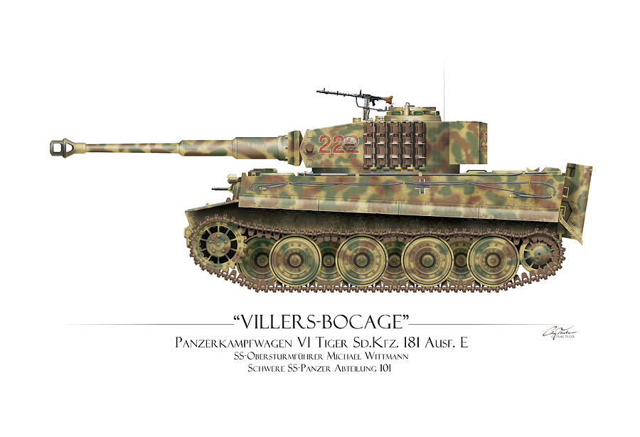 Michael Wittmann Tiger Tank 222 - White Background #1 Digital Art by Craig Tinder