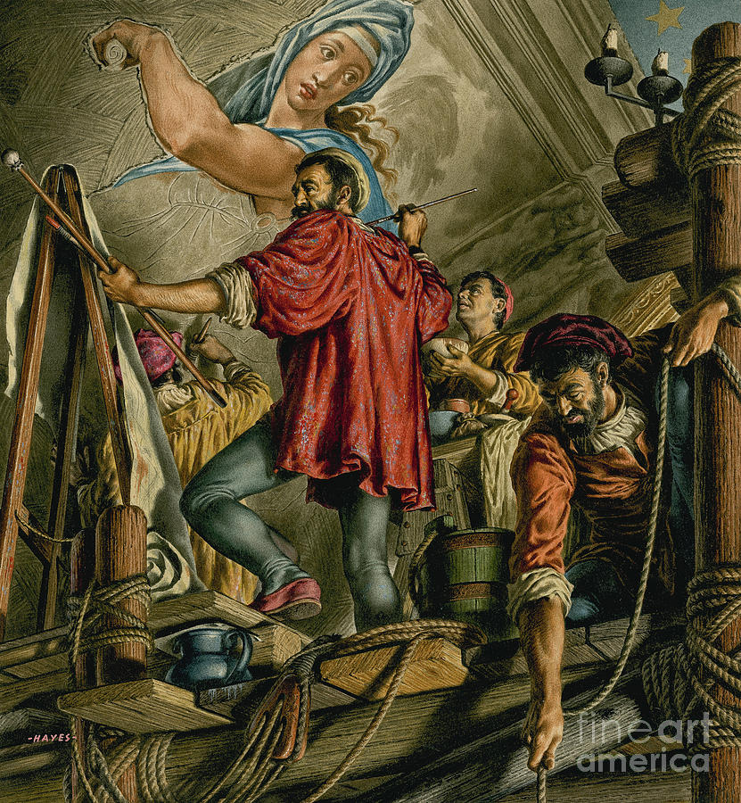 Michelangelo Painting - Michelangelo Buonarrotti Painting The Sistine Chapel by Jack Hayes