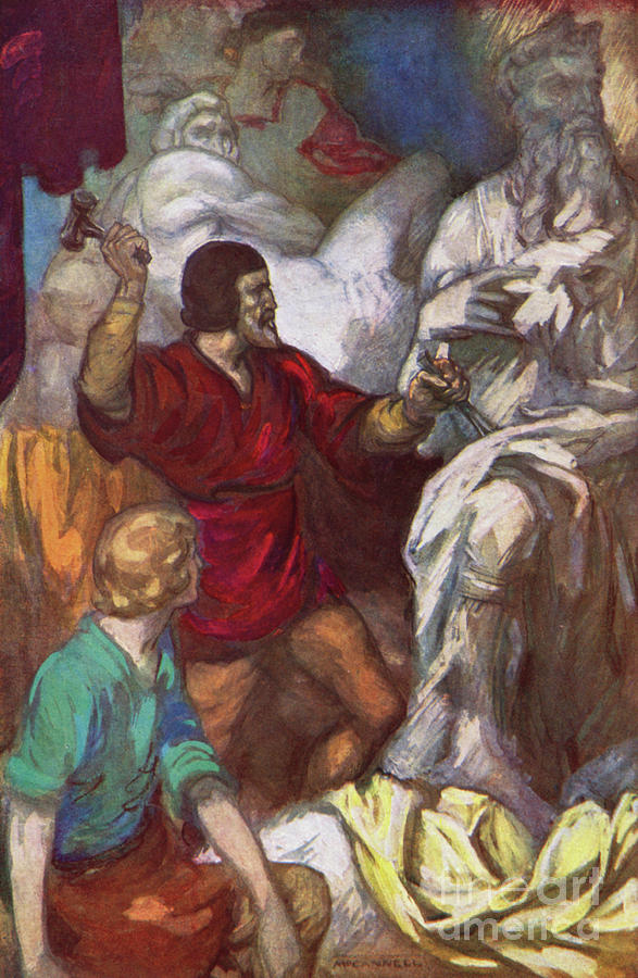 Michelangelo carving Moses from the rock Painting by James Edwin McConnell
