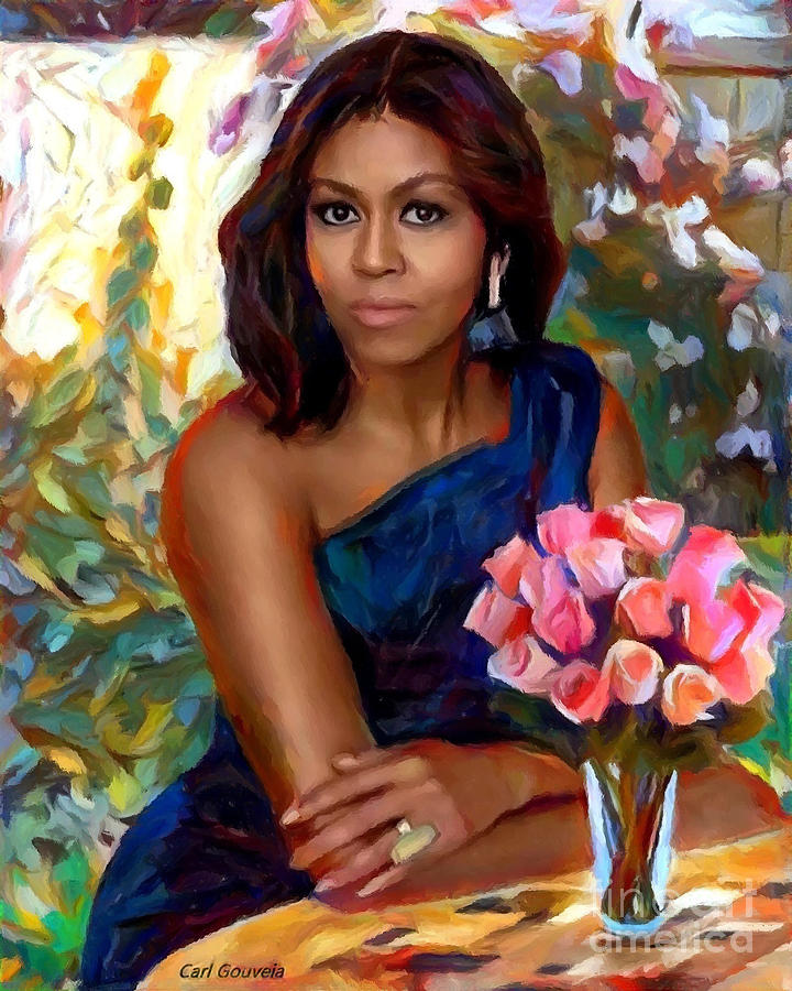 Michelle Obama painting Painting by Carl Gouveia