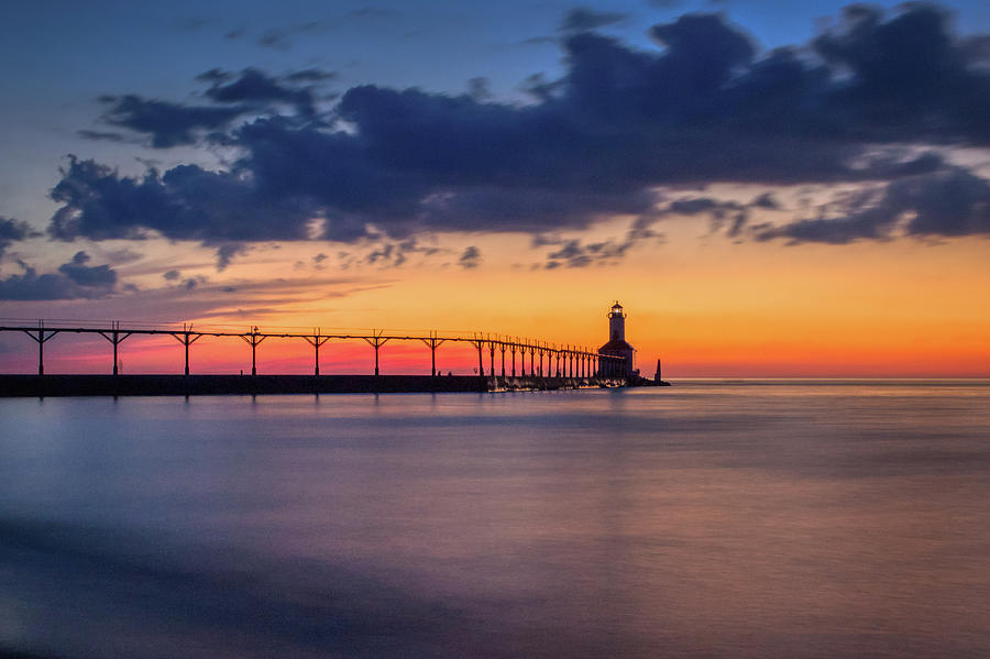 Michigan City East Pierhead Lighthouse After Sunset Photograph by Andy Konieczny