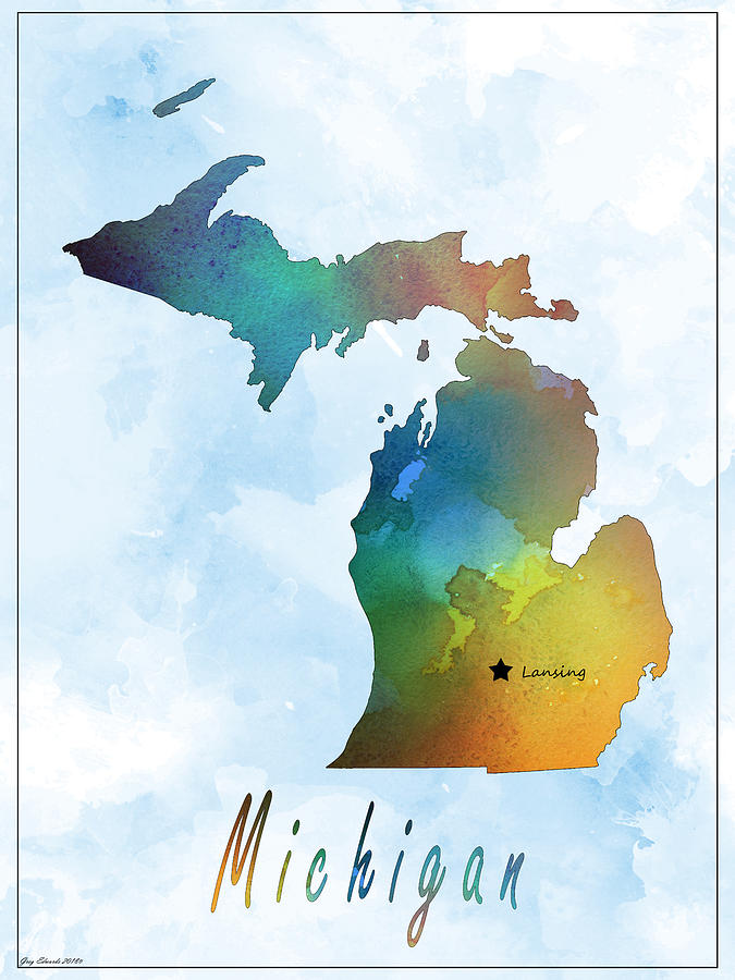 Michigan Watercolor Map Style 5 Painting by Greg Edwards - Fine Art America