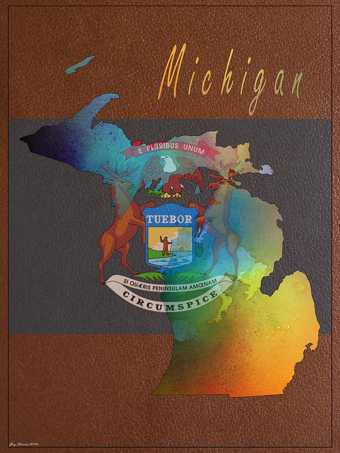 Michigan Watercolor Map Style 7 Painting by Greg Edwards