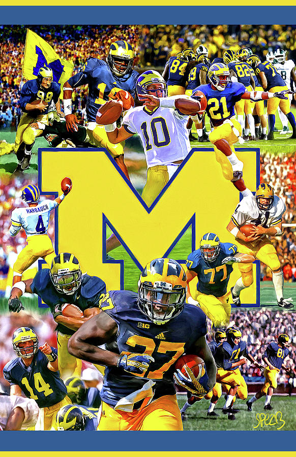 Tom Brady Mixed Media - Michigan Wolverines Legends Football by Mark Spears