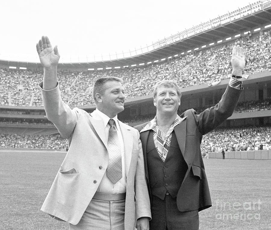 Mickey Mantle And Roger Maris Waving by Bettmann
