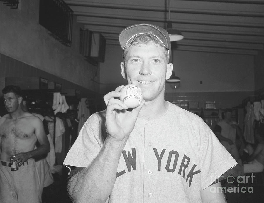 Mickey Mantle Holding Ball From 1000th Photograph by Bettmann