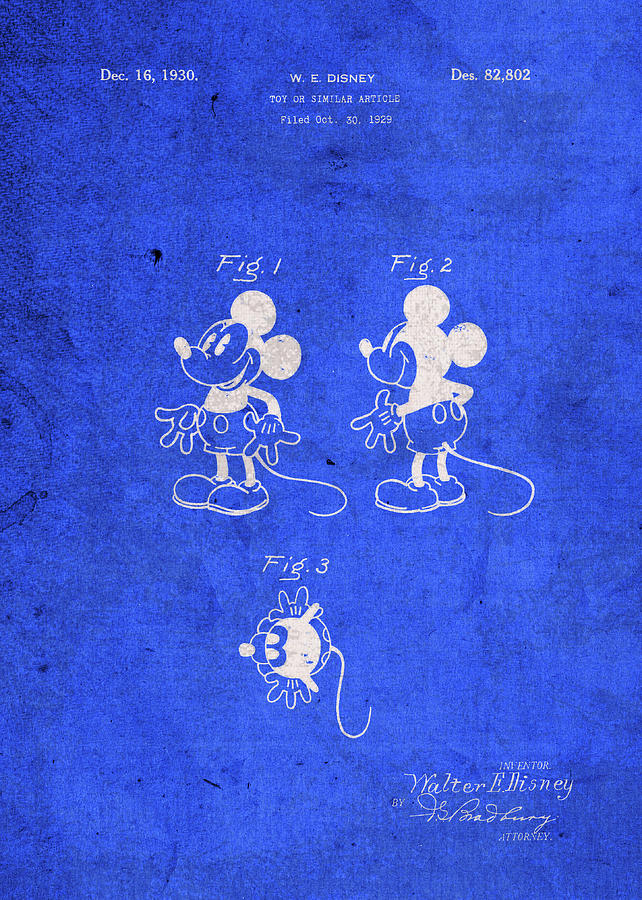 Toy Mixed Media - Mickey Mouse Disney Toy Patent Blueprint by Design Turnpike