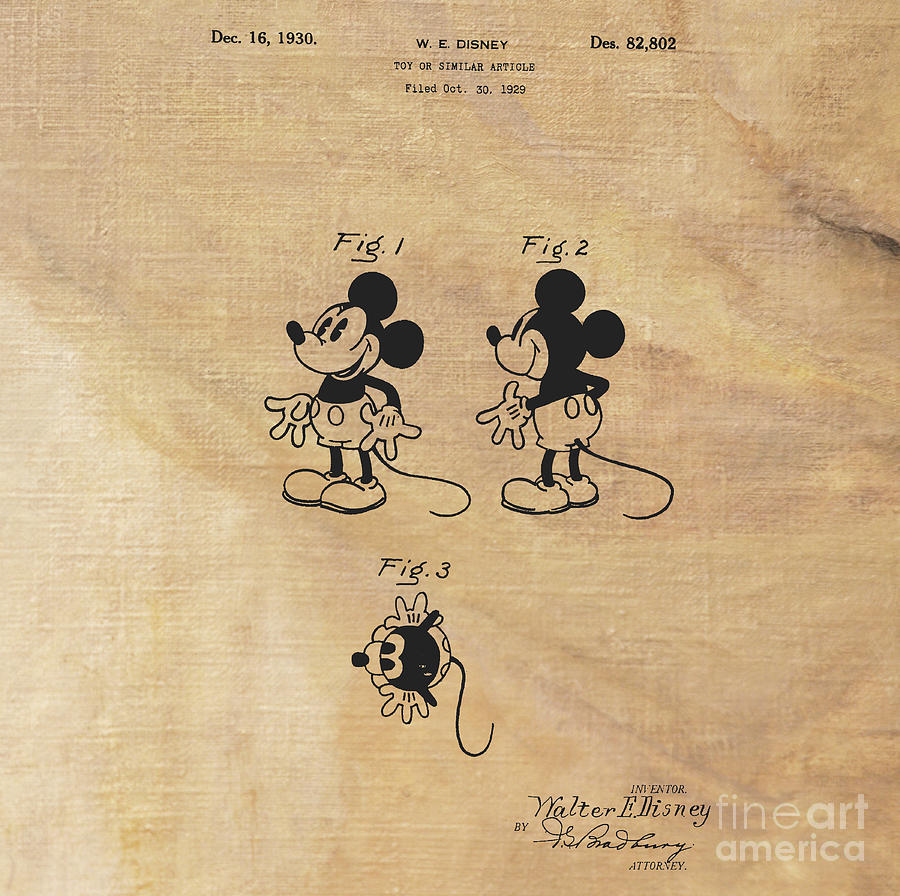 Mickey Mouse Patent Drawing From 1930 - Vintage Art Print, Nursery Decor, Digital Art by David Millenheft
