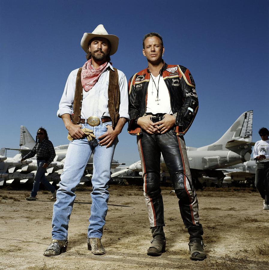 MICKEY ROURKE and DON JOHNSON in HARLEY DAVIDSON AND THE MARLBORO MAN -1991-. Photograph by Album