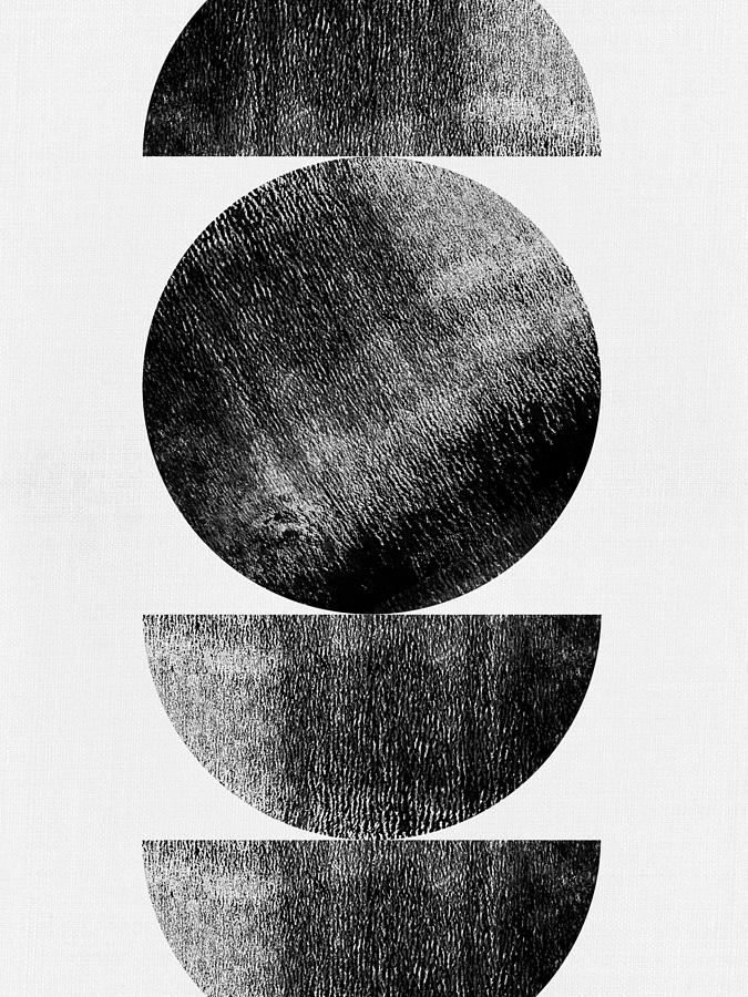 Black And White Mixed Media - Mid Century Half Moon Circles by Naxart Studio