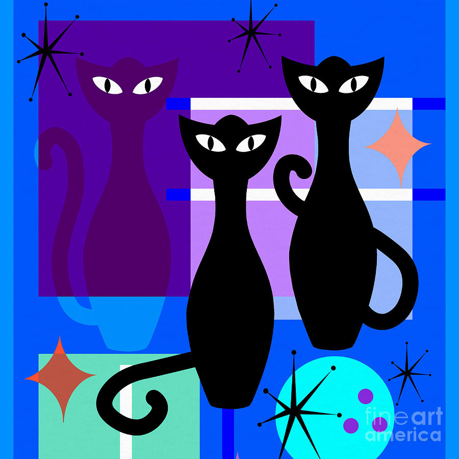 Mid Century Modern Abstract MCM Bowling Alley Cats 20190113 square m180 Digital Art by Wingsdomain Art and Photography