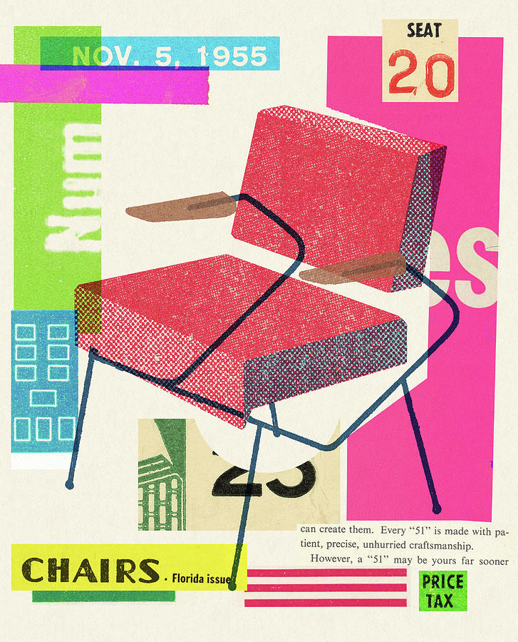 Vintage Drawing - Mid Century Modern Armchair Collage by CSA Images