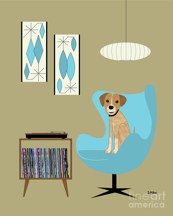 Mid Century Modern Dog with Record Player Digital Art by Donna Mibus