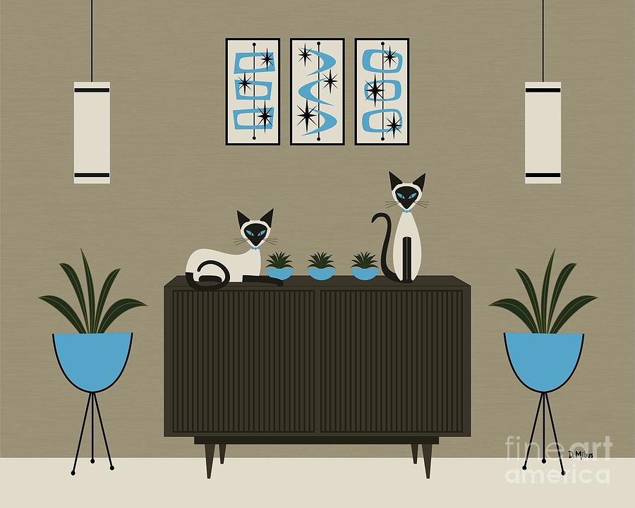 Mid Century Modern Siamese Cats Digital Art by Donna Mibus