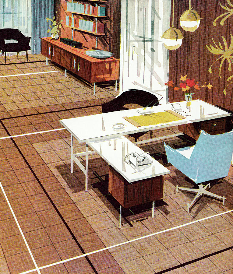 Vintage Drawing - Mid-Century Office by CSA Images