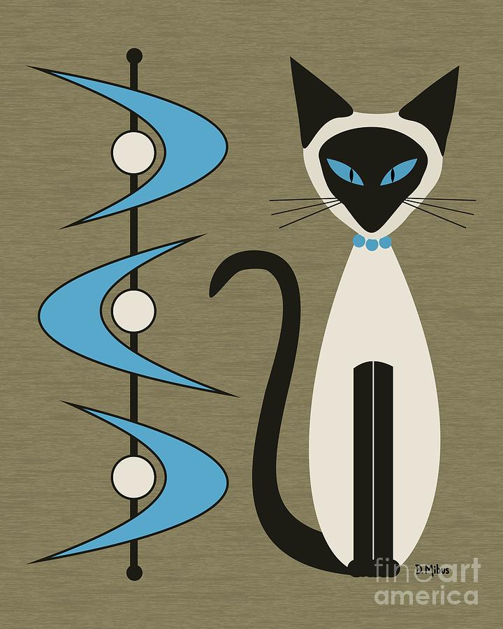 Mid Century Siamese with Boomerangs Digital Art by Donna Mibus