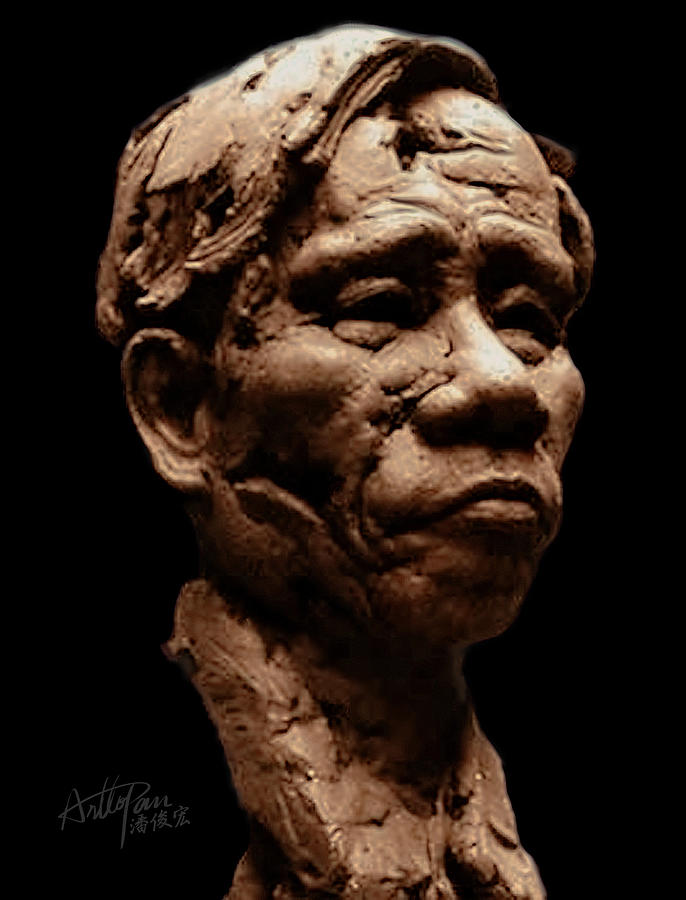 Middle-aged man head statue-ArtToPan carving- character realistic clay sculpture Sculpture by Artto Pan