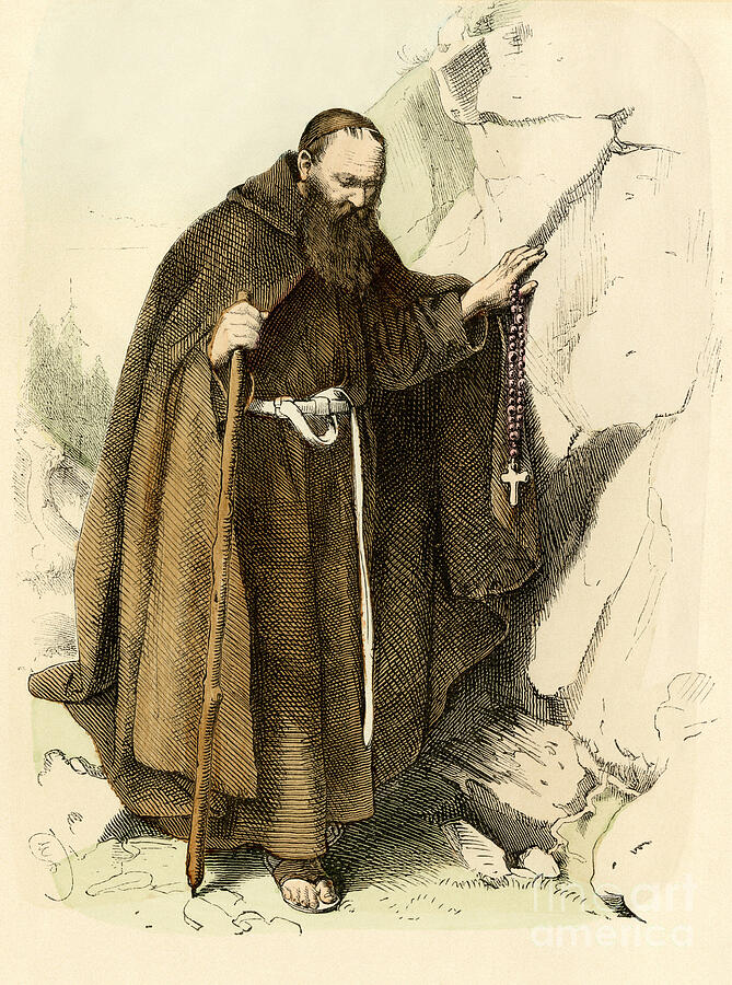 Middle Ages Hermit Monk Of The Middle Ages Colour Engraving Of The 19th Century Drawing by American School