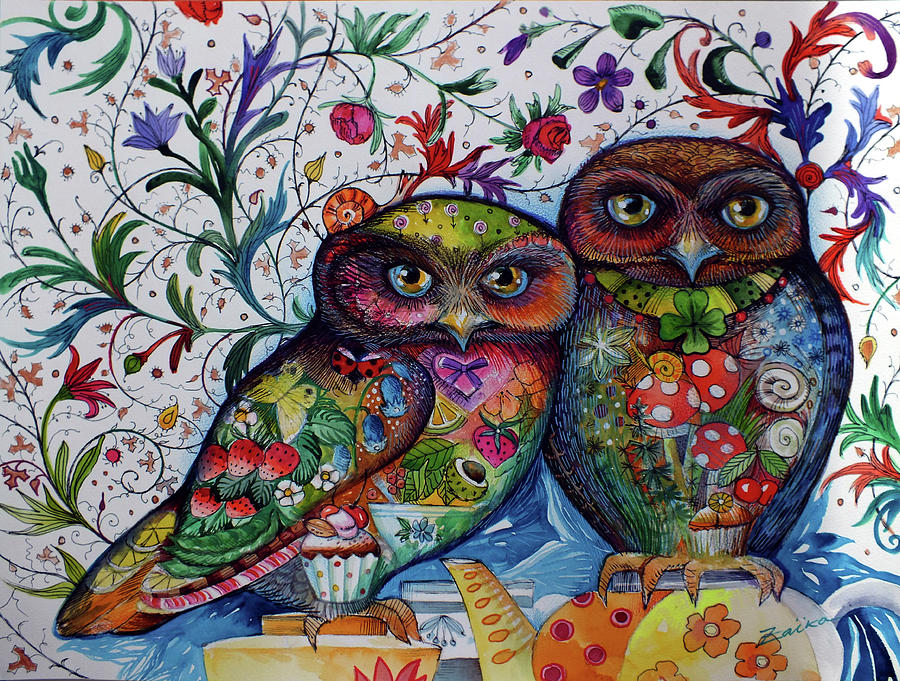 Owl Painting - Middle Ages Owls by Oxana Zaika