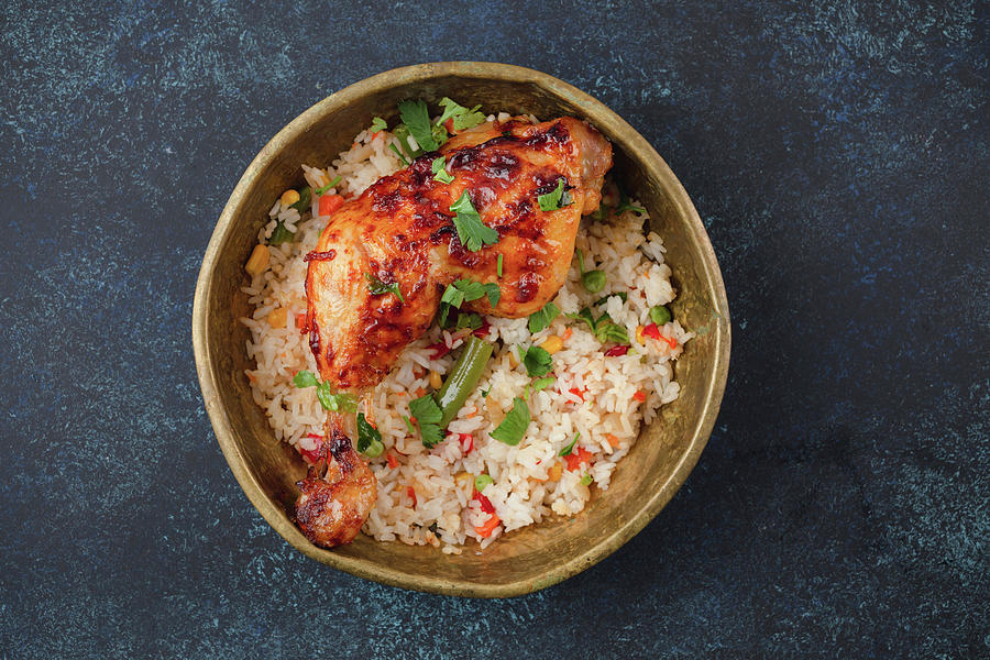 Middle Eastern Grilled Chicken And Rice With Vegetables Photograph by Olena Yeromenko