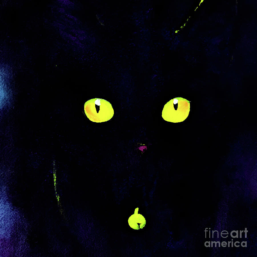 Midnight Cat Glance Painting by Zaira Dzhaubaeva