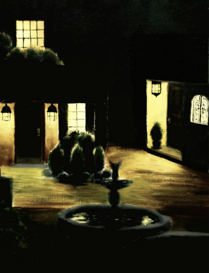 Portrait Commissions Painting - Midnight Courtyard by Travis  Ragan