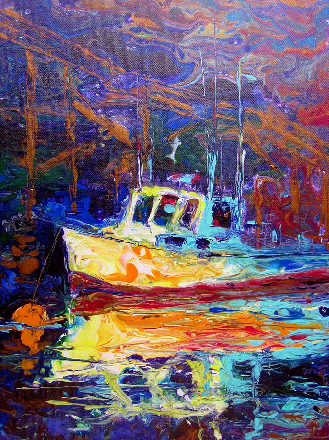 Midnight Fishing Boat Painting by Linda Emerson - Fine Art America