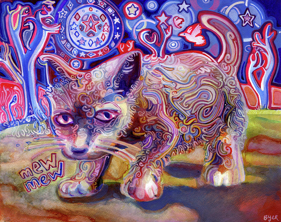 Cat Painting - Midnight Mews by Josh Byer