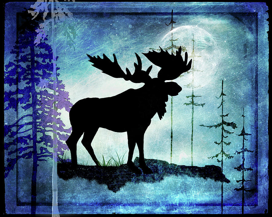 Animal Mixed Media - Midnight Moose by Lightboxjournal